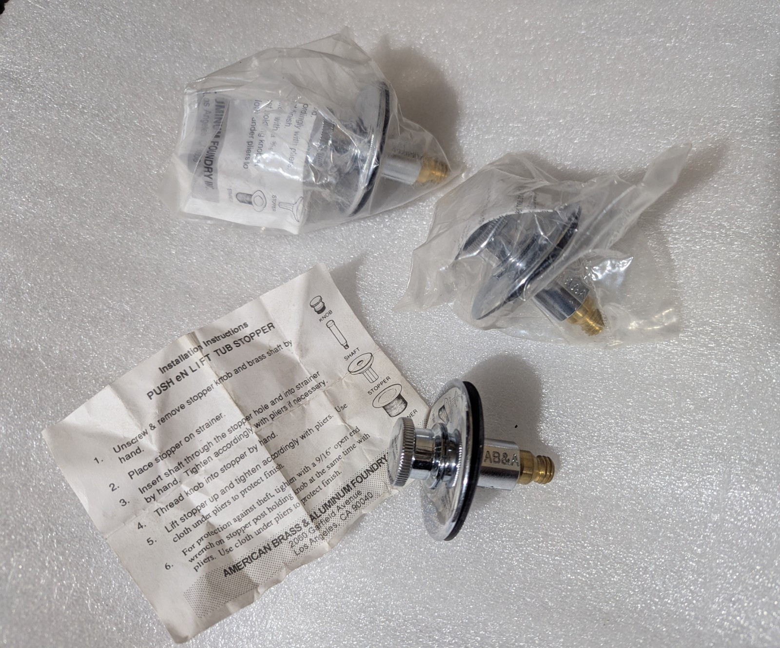 AB & A Stopper Push N Lift Lot Of 3 American Brass Aluminum Foundry tub Inc AB&A