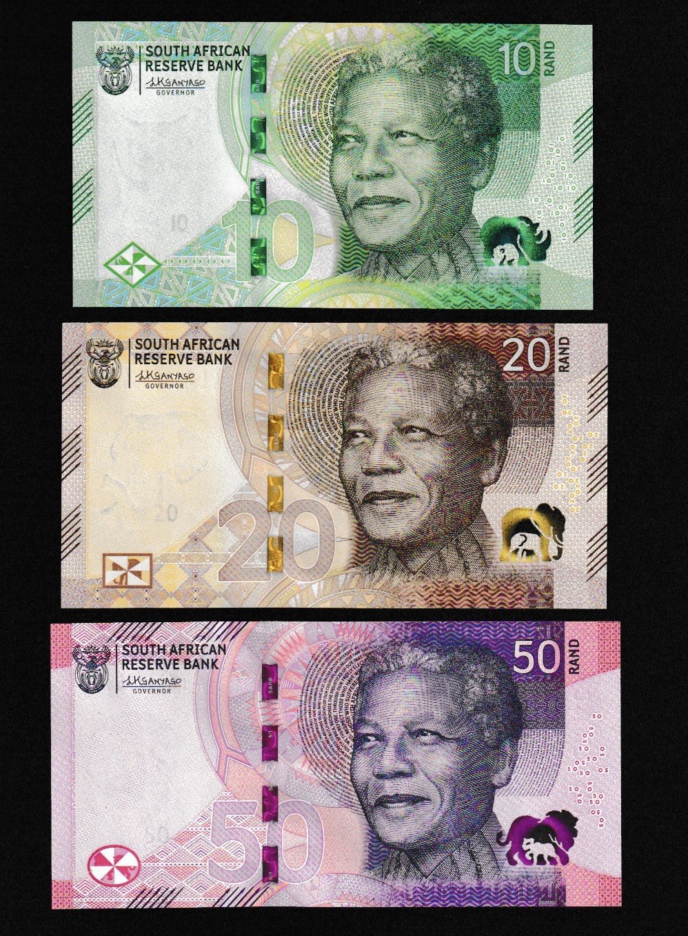 UNC South Africa 10 20 50 Rand 2023 New Series Mini Set