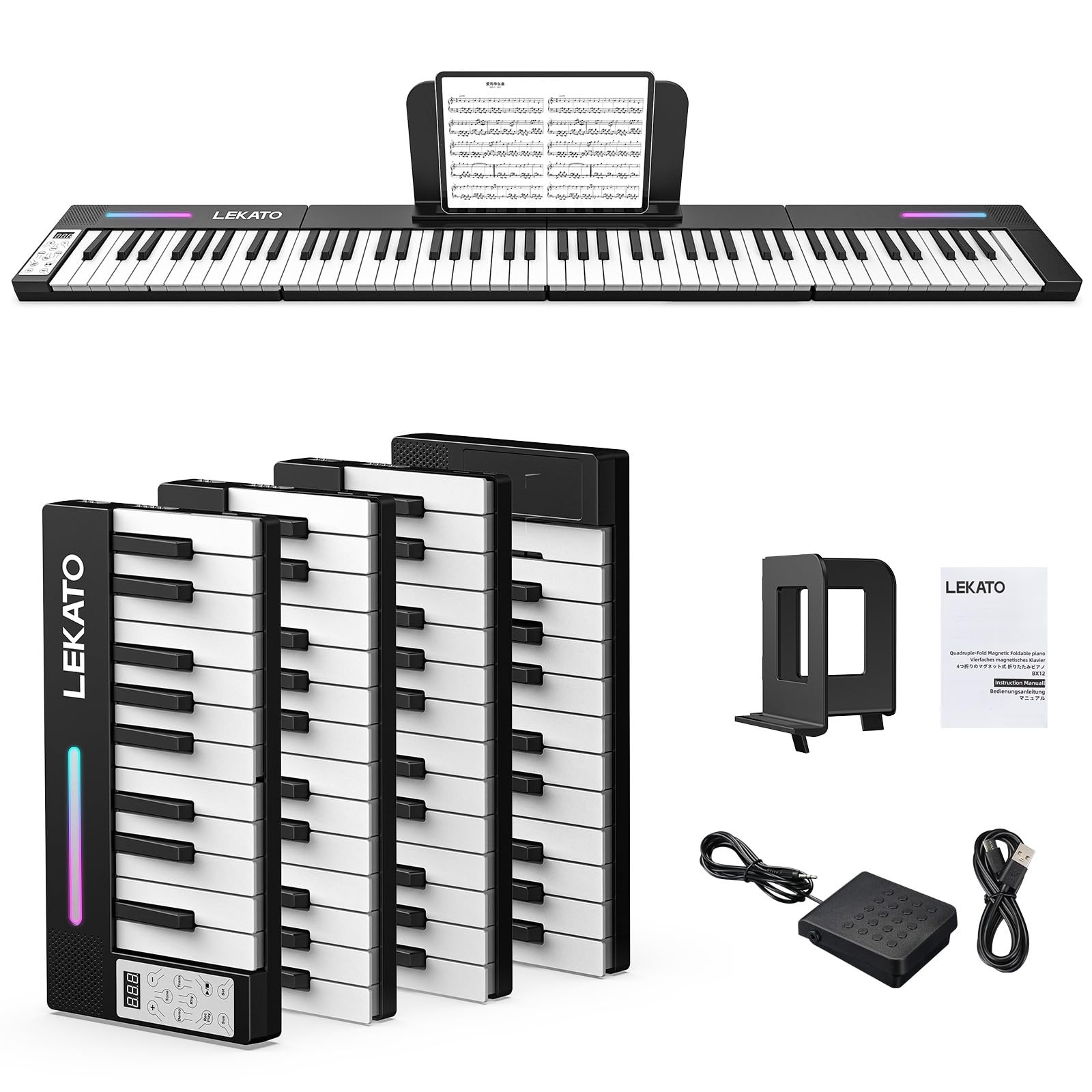 LEKATO Portable Magnetic Electric Piano Keyboard 88 Key Bluetooth MIDI