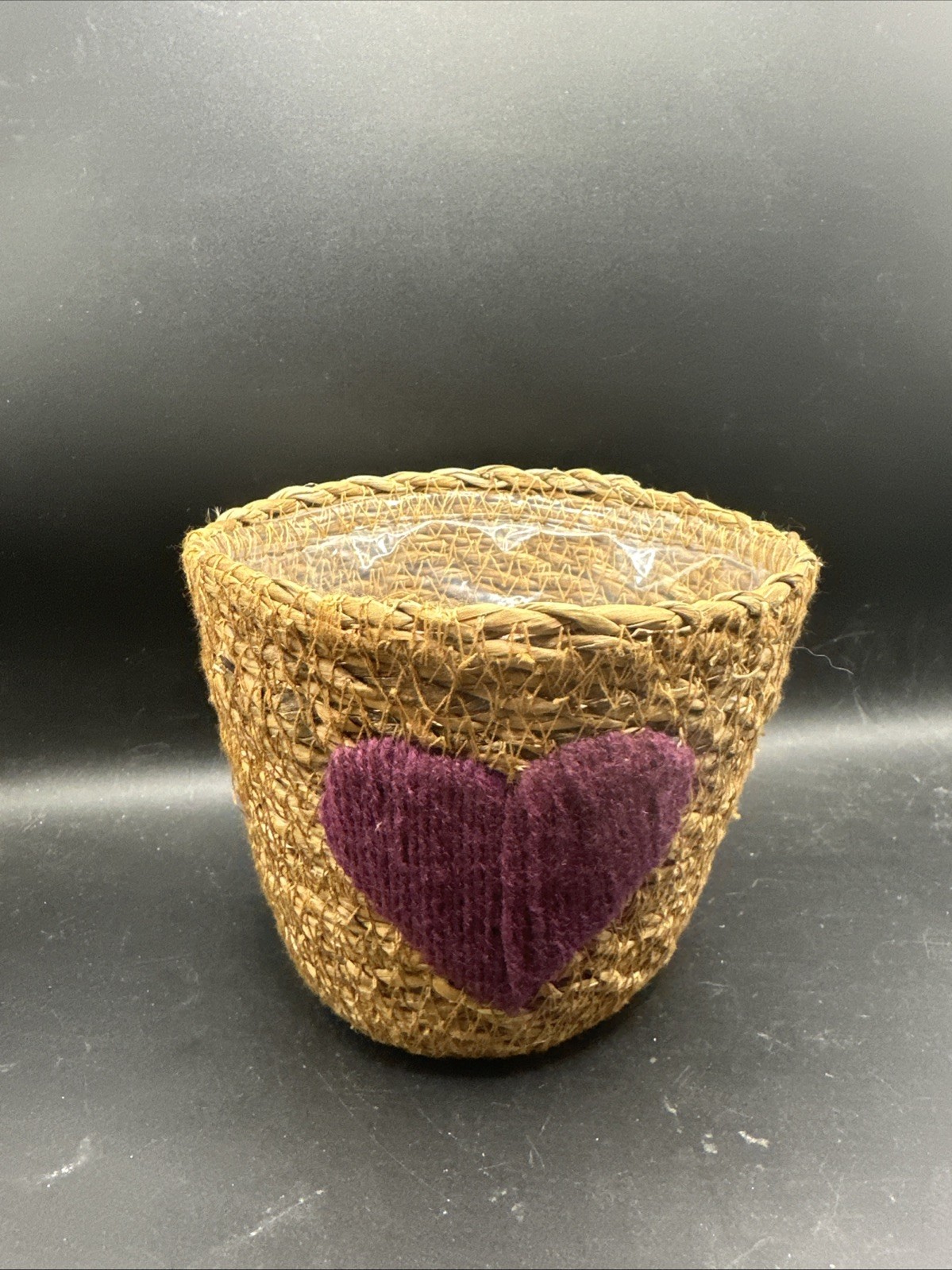 Small Embroidered Woven Heart Planter Basket