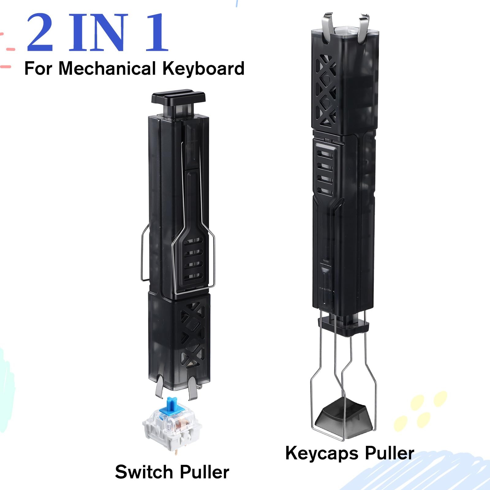 2in1 Switch Puller Keycap Puller, Translucent Stainless Steel Key Removal Too...