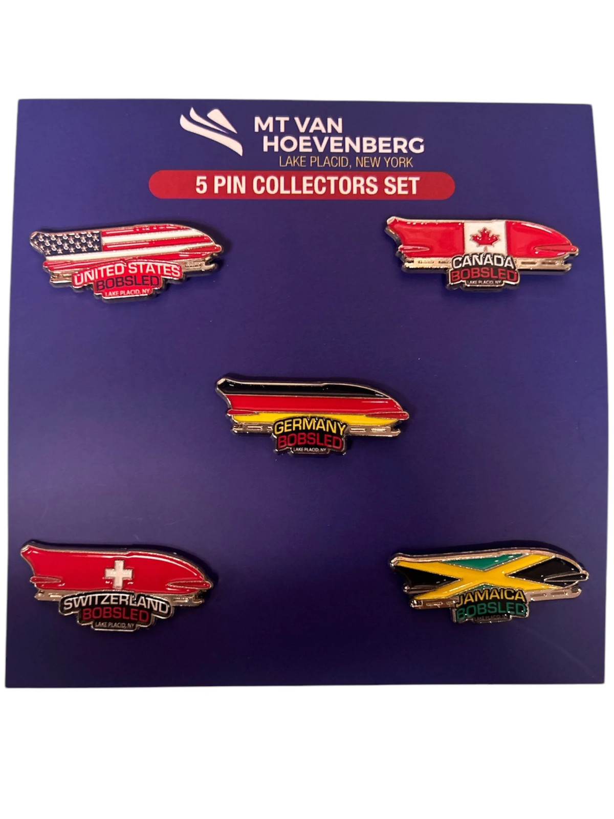 Bobsled Team Lake Placid New York Official 5 Collectors Pin Set