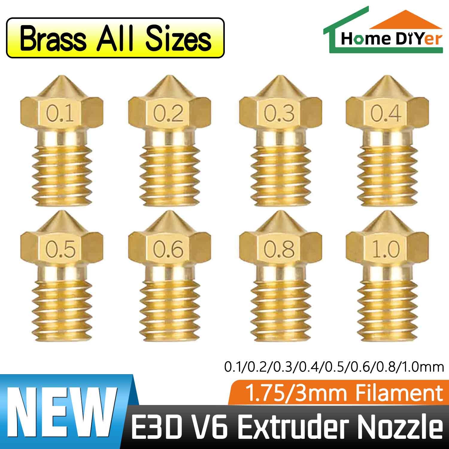 3D Printer Brass Nozzle M6 Thread 1.75mm 3mm Filament for Hotend Extruder