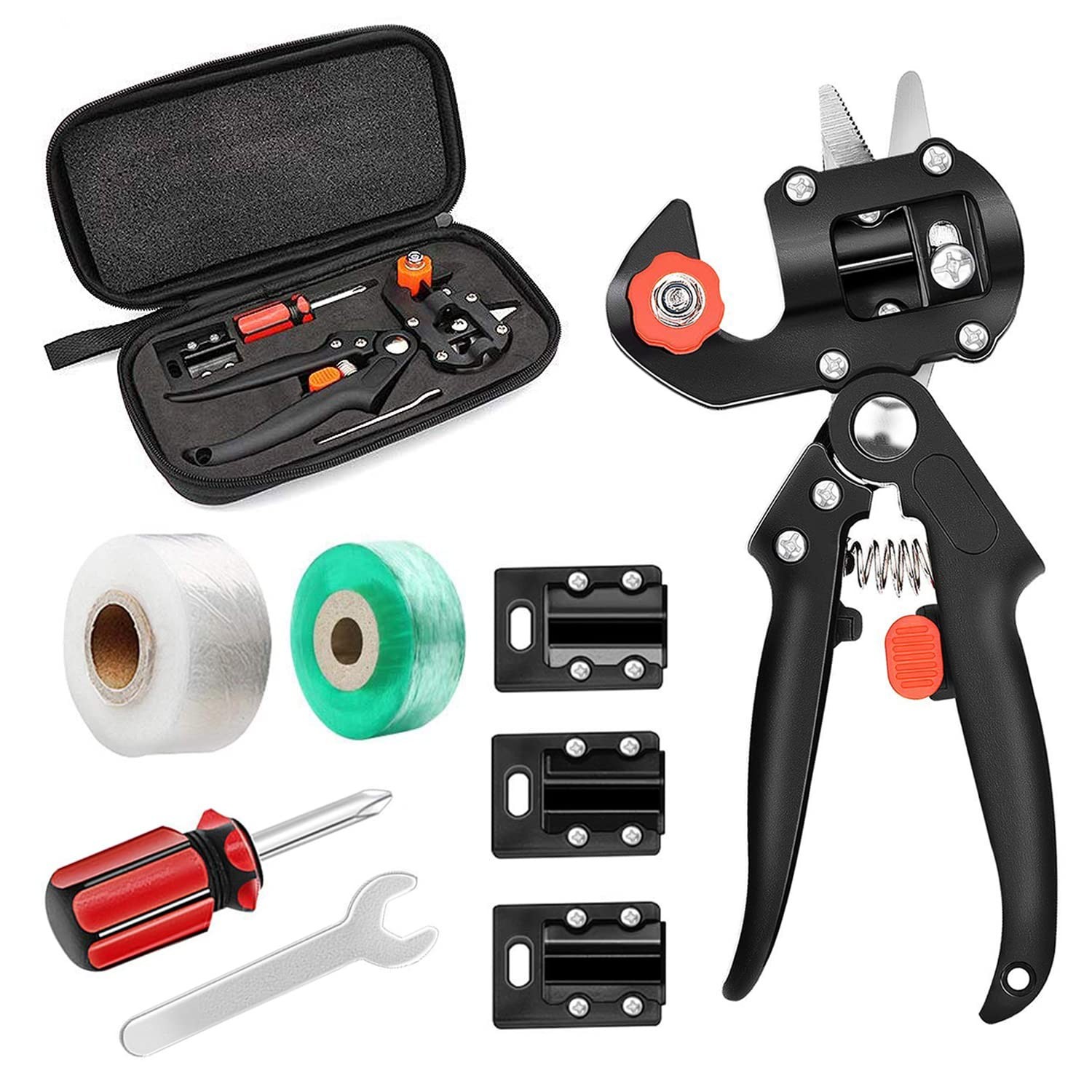 Krewey 2-in-1 Garden Grafting Tools Pruner Kit, V-Graft Dark Black