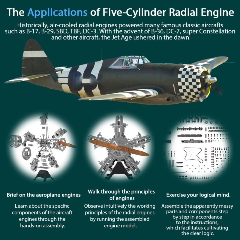 TECHING Electric Engine Five Cylinders Radial Realistic DIY Art Display Model