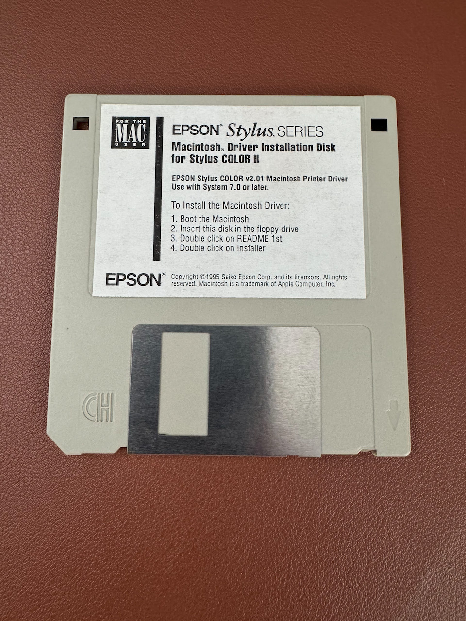 Vintage Epson Stylus Color v2.01 Macintosh Printer Driver 3.5" Floppy Disc