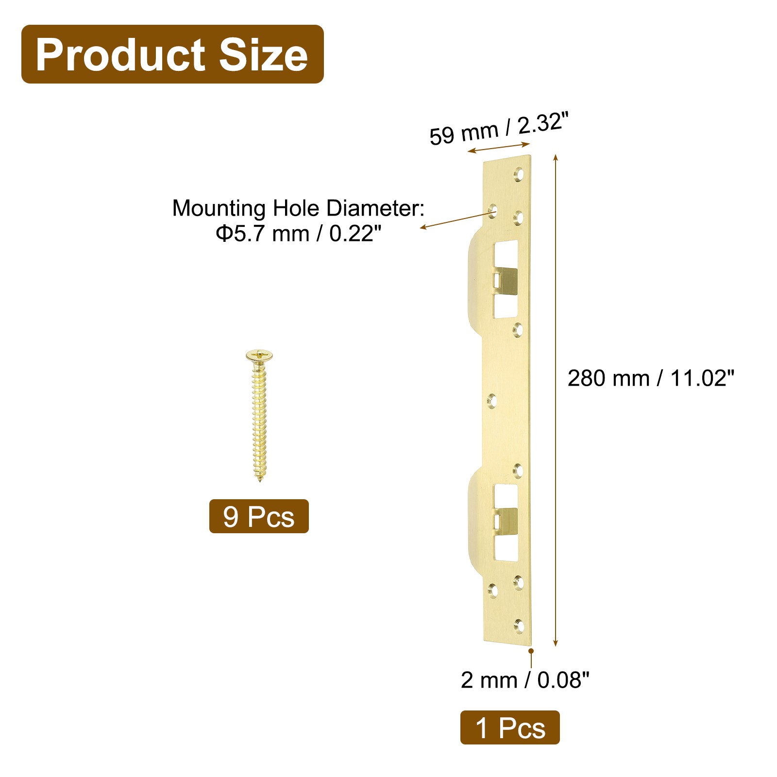 Door Lock Plate, 11" x 2 5/16" for Security (Gold)