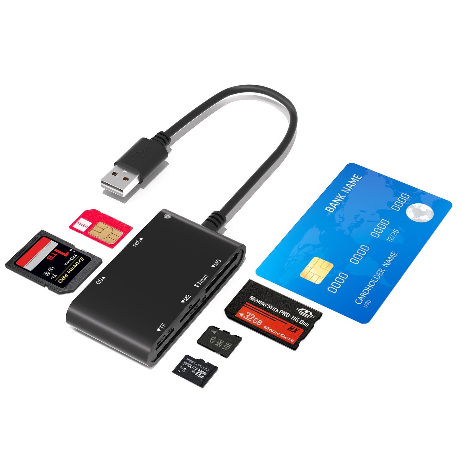 Sim Card Reader CAC Card Reader Military, 6 in 1 DOD Military USB Common Acce...