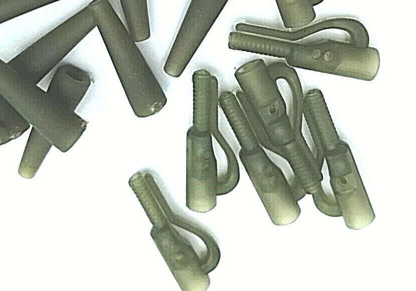 MOD 20 PIECE TRANS GREEN LEAD CLIPS x 10 & TAIL RUBBERS x 10 WITH LOCKING PINS