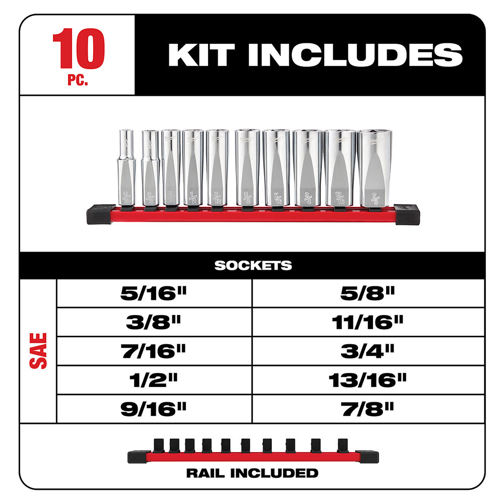 Milwaukee 48-22-9405 3/8" Drive 10pc Deep Well Socket Set - SAE