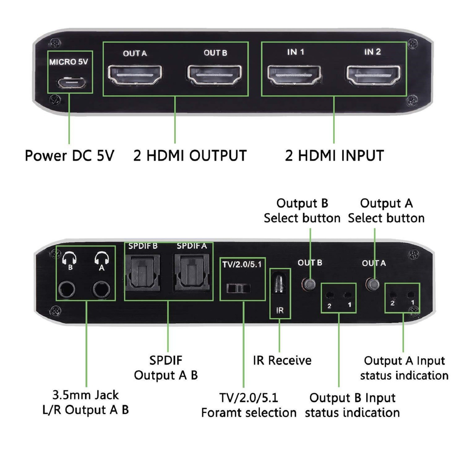 2 in 2 out 4K HDMI Matrix Switch 2x2 Full HD 1080P Video Processor Adapter C