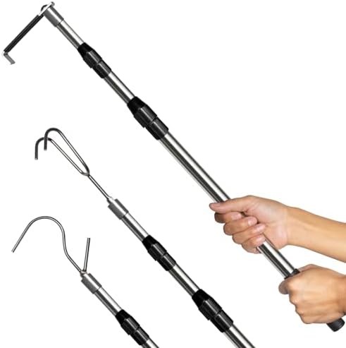 Truck Cargo Grabber Retriever Tool Telescoping Pole 6.3 Ft - Black | Heavy Duty