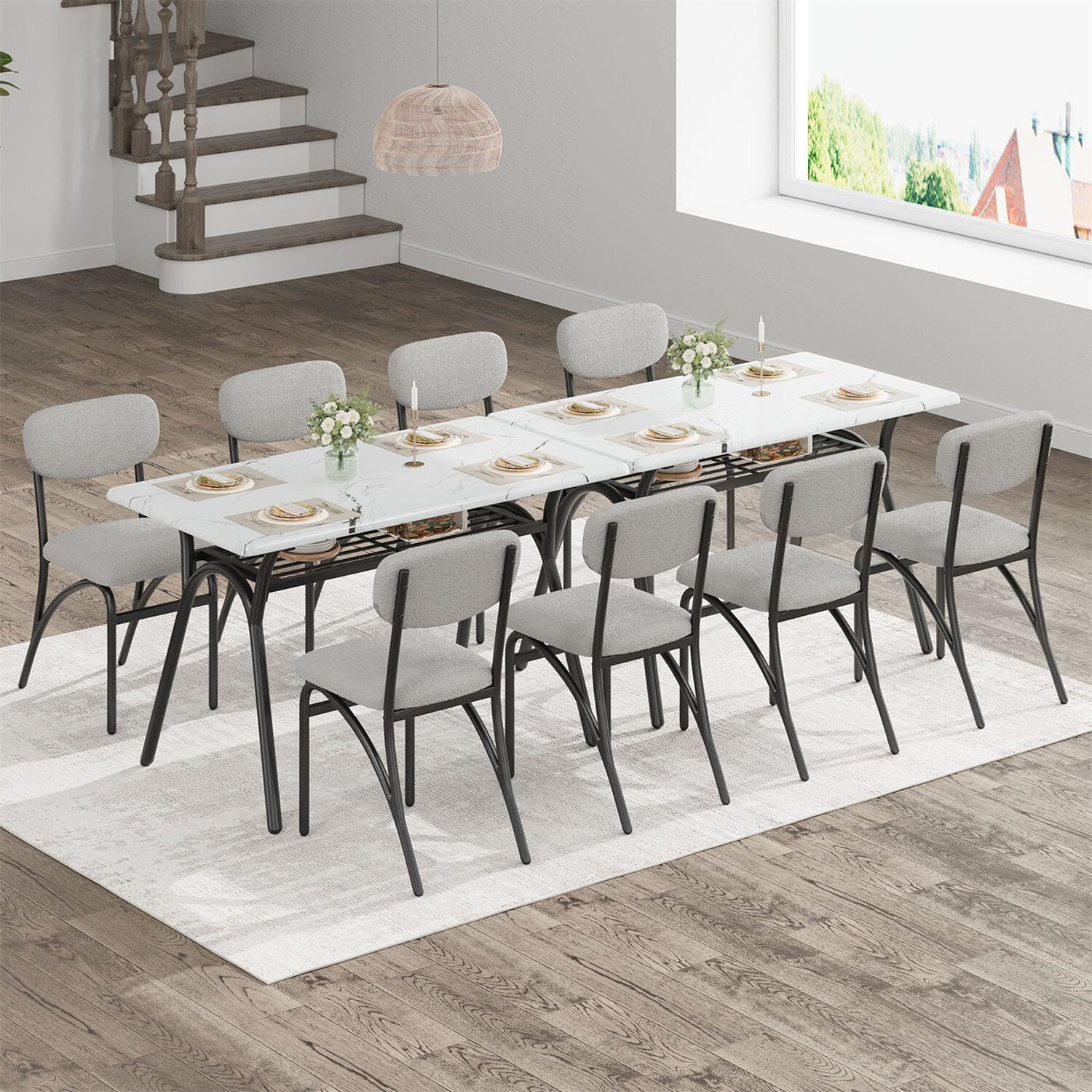 ✔️Modern Kitchen Table with Boucle Chairs for 4 Dining Table Set for Small Space