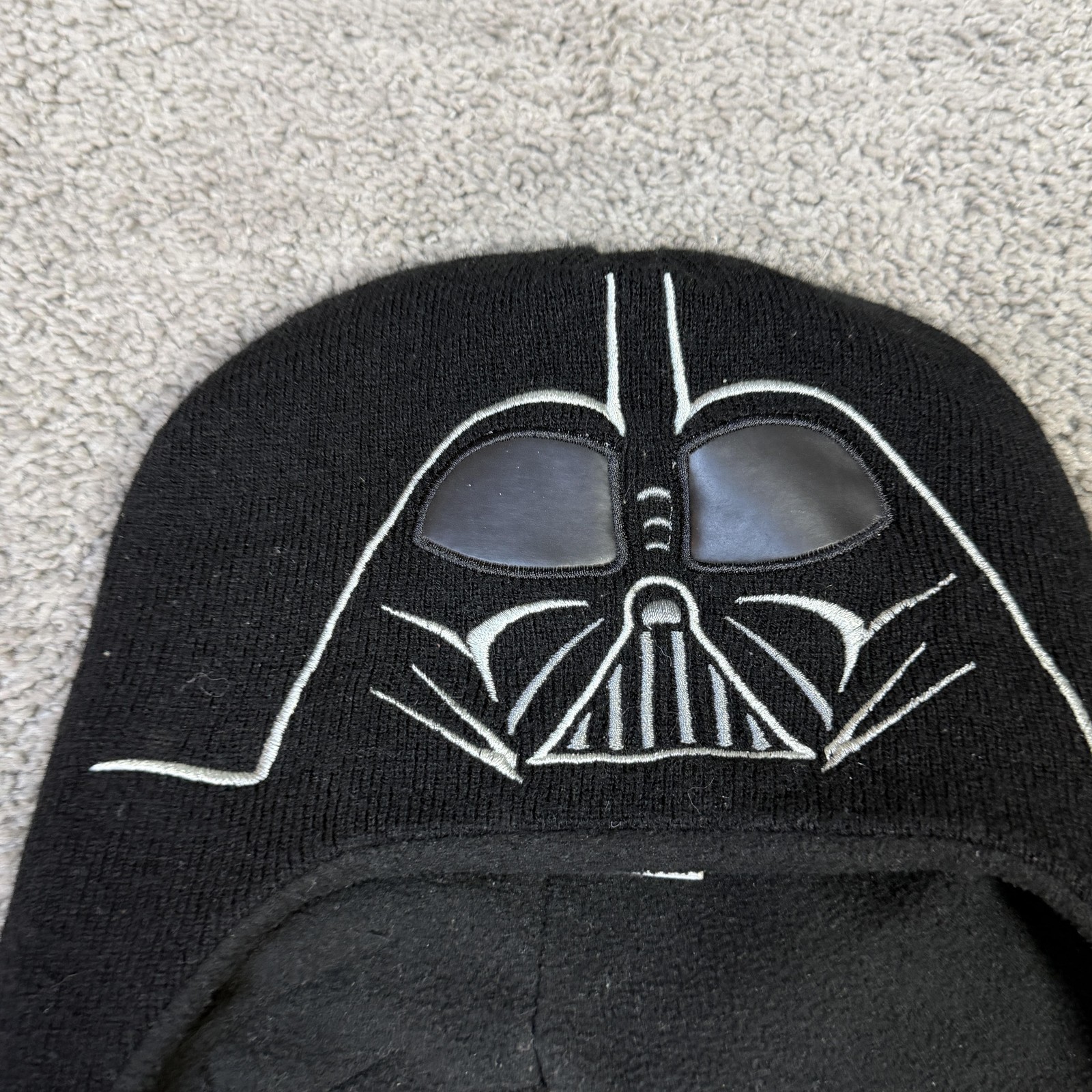 Star Wars Hat Trapper Boys One Size Black Darth Vader Ear Flap Knit Fleece-Lined