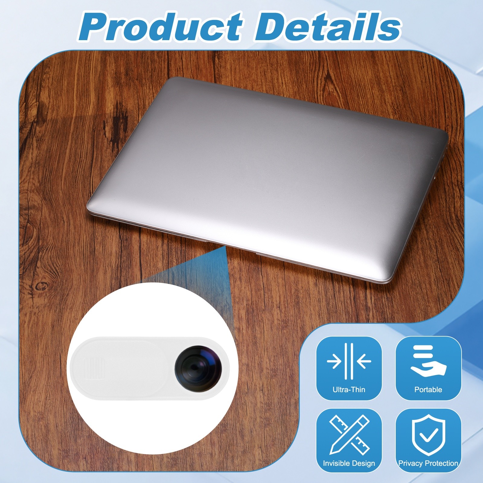 12Pcs 1.1" x 0.43" Computer Camera Cover Slide Thin Camera Blocker, White