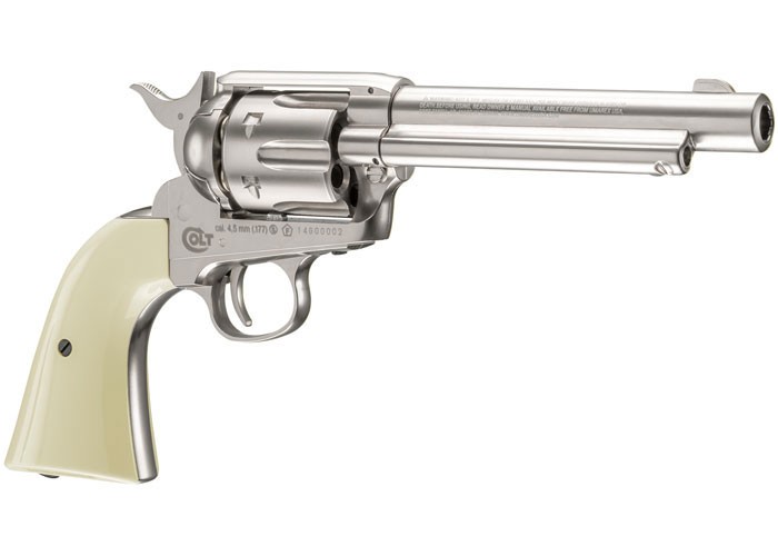 Colt Peacemaker SAA CO2 .177 Cal Air Pistol Revolver 410 FPS - Nickel/White