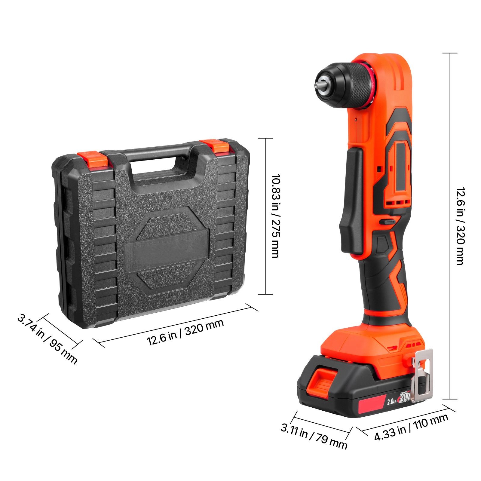 Cordless 3/8" Right Angle Drill, Brushless, 45N·m, LED Light