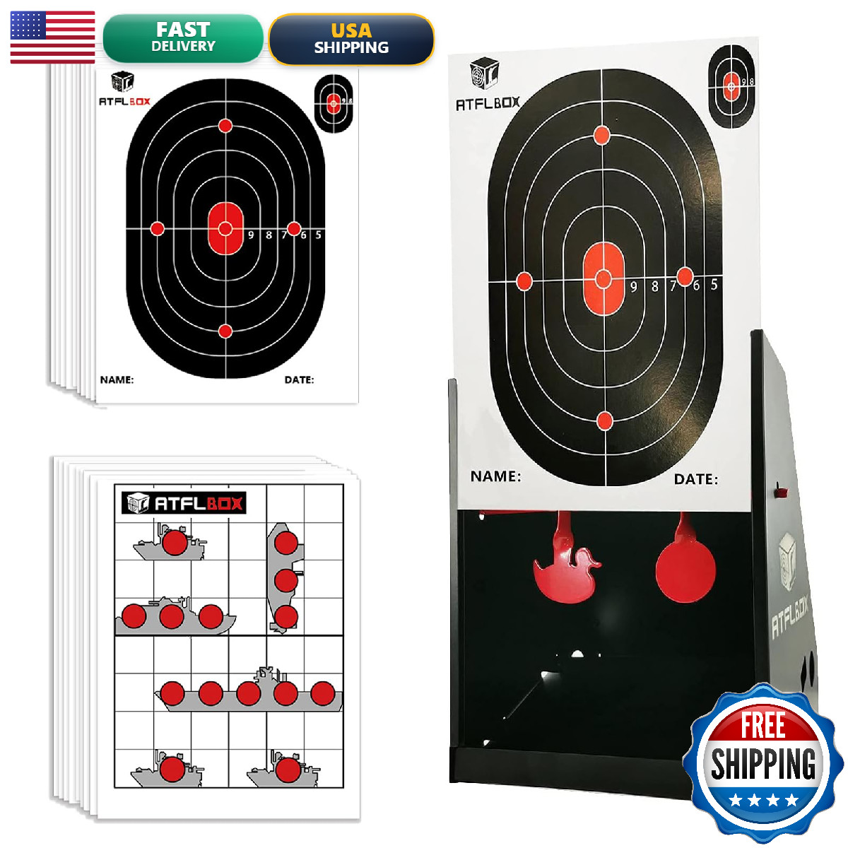 Atflbox 7 X 9 Inch Bb Gun Target Trap 20Pcs Paper Targets And Spinning Metal