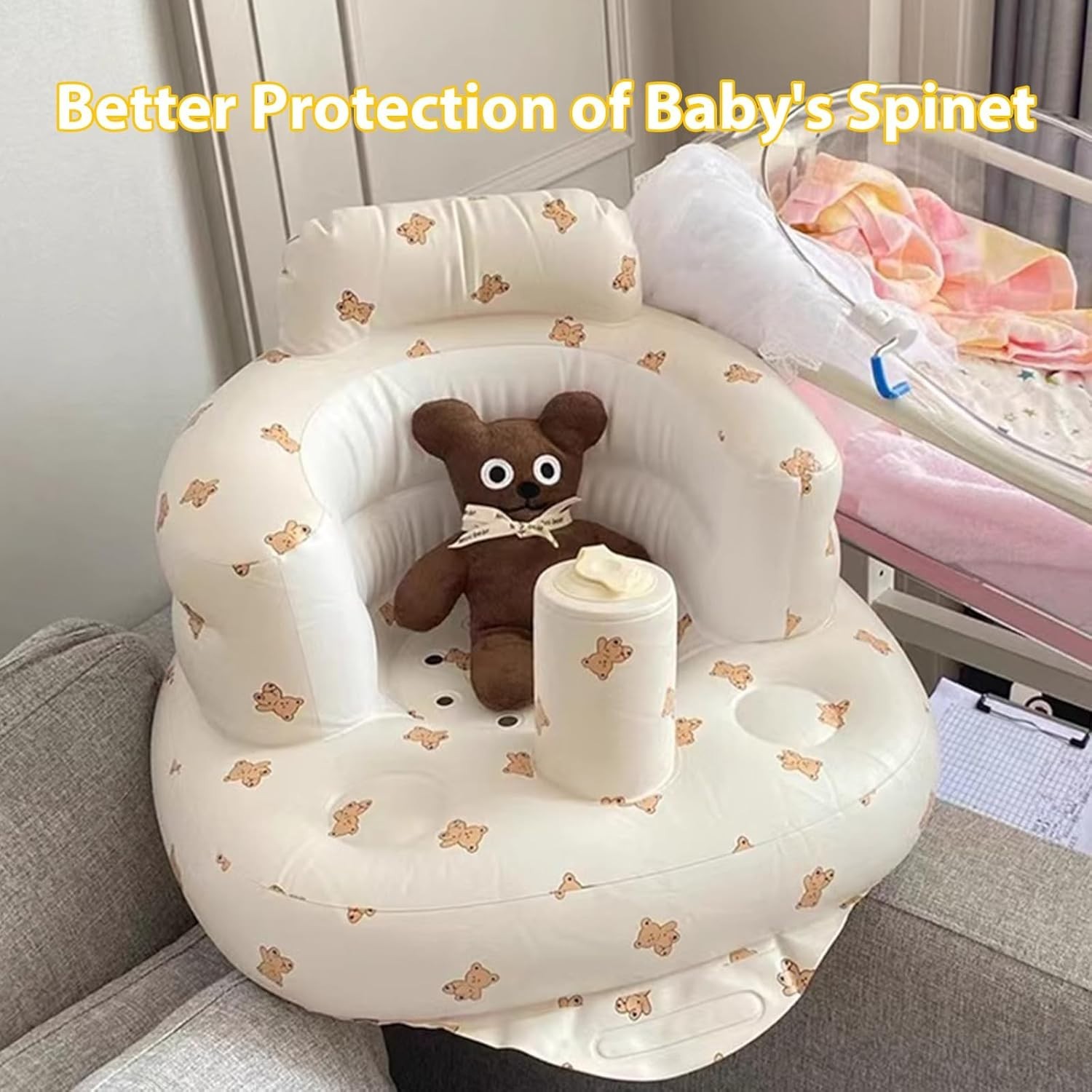Inflatable Baby Seat Sofa Babies 3-36 Months Built in Air Pump Children Bear Cub