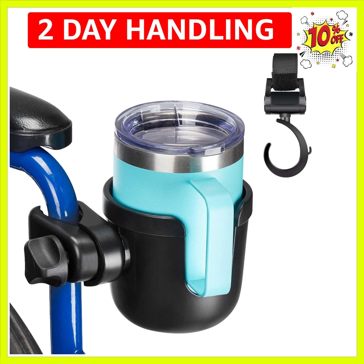 Wheelchair Cup Holder, Rollator Cup Holder, 4 Flexible Tabs with Hook Drink H...