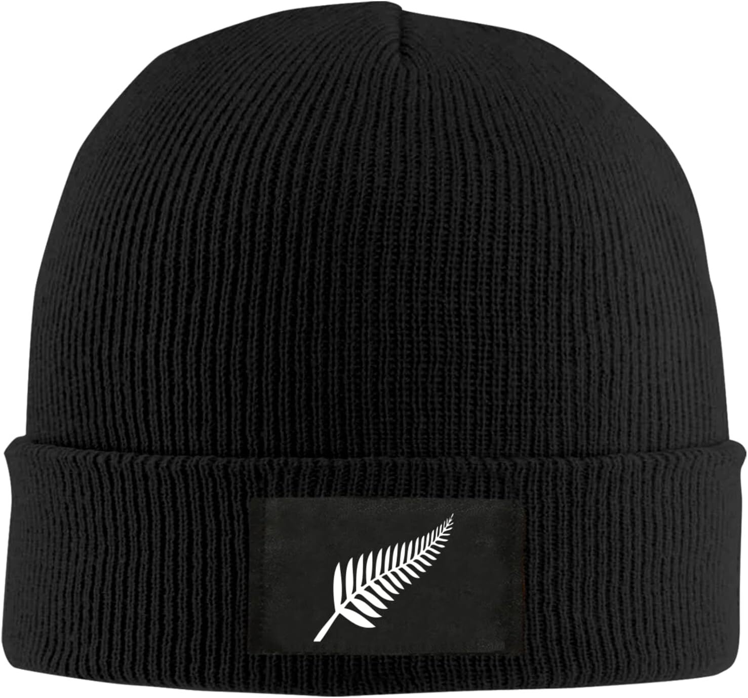 New Zealand Maori Fern Unisex Beanie Hat Knitted Warm Cap One Size, Black