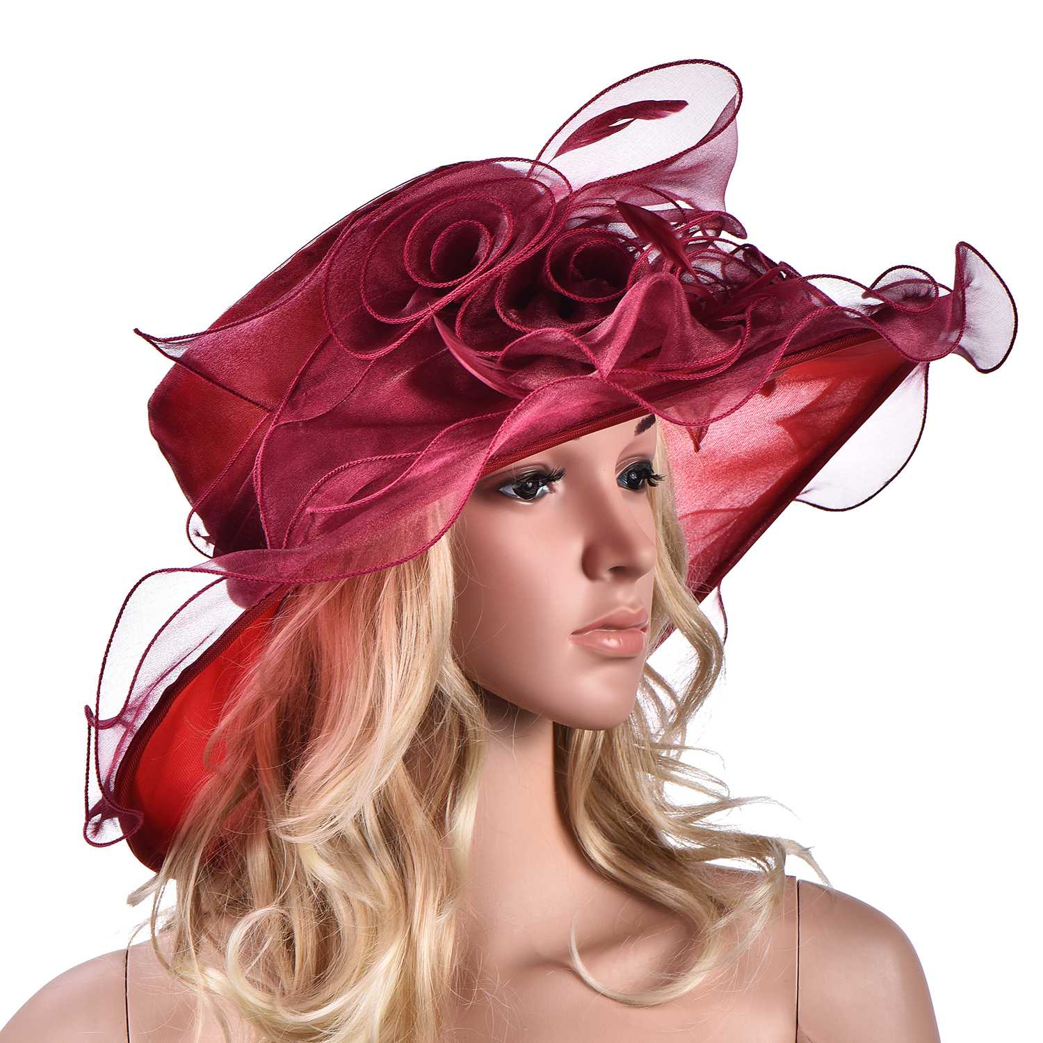 Women Dress Church Wedding Kentucky Derby Wide Brim Feather Sun Floppy Hat A341