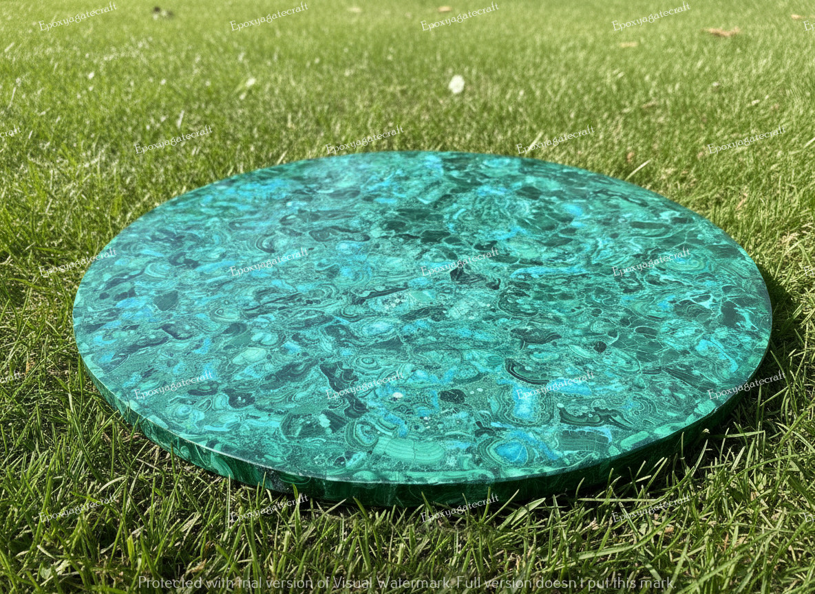 Malachite Gemstone Round Slab | Natural Green Crystal Luxury Table Top