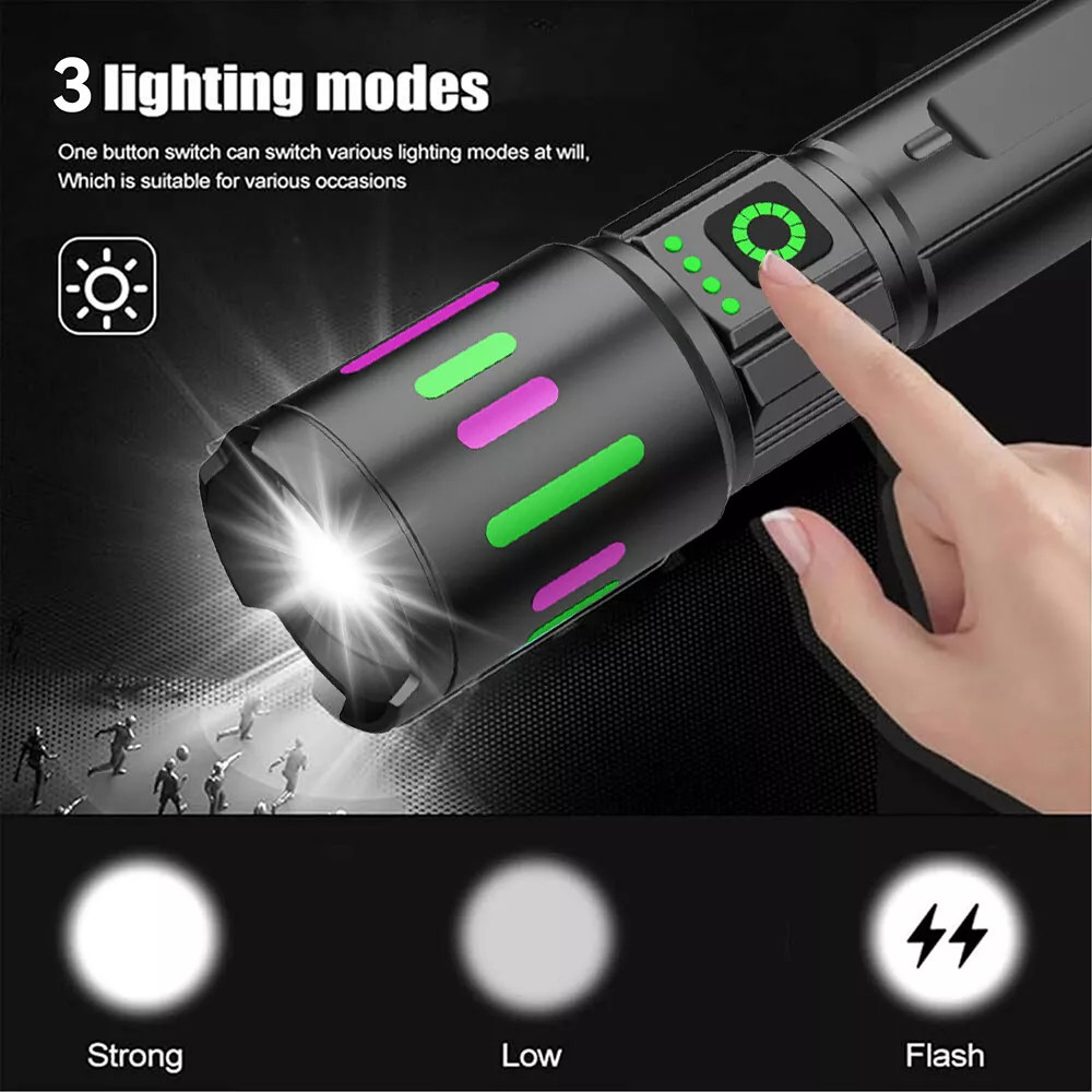 350000000 Lumen Super Bright LED Tactical Flashlight Rechargeable LED Work Light