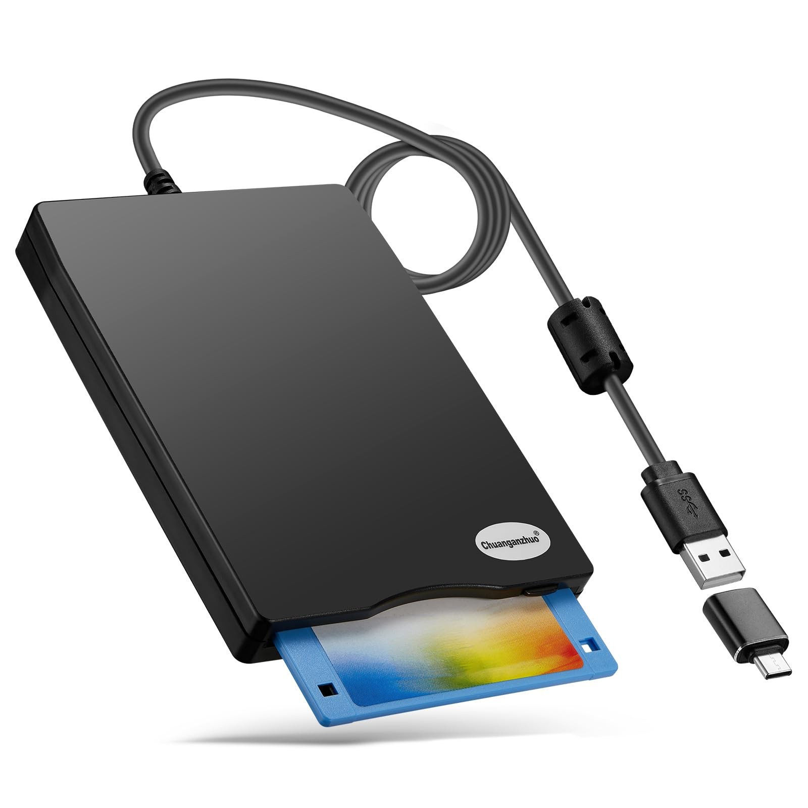 Floppy Disk Reader, 3.5 inch 1.44mb External USB Type A/C Inch, Black