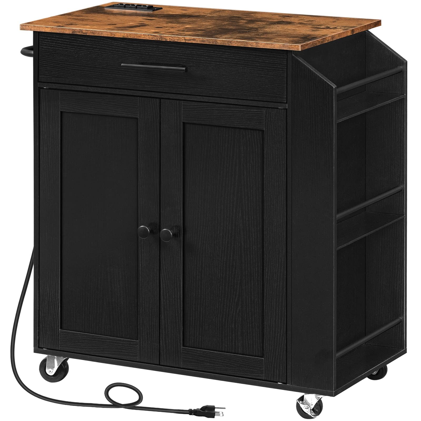 Kitchen Island with Power Outlet, Storage Island with Spice Rack and Drawer, ...