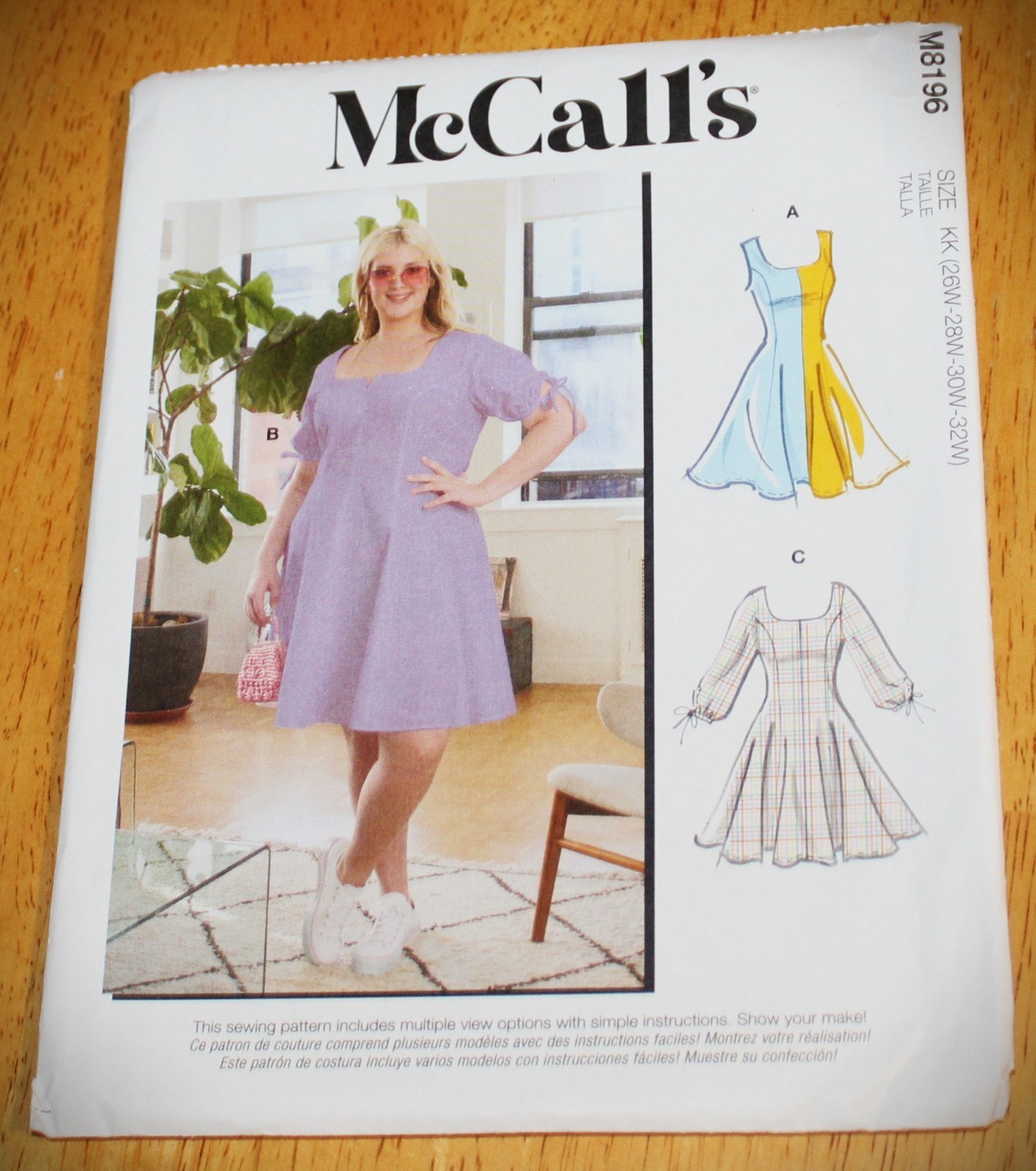 Mc Calls: PATTERN #8196 MISSES DRESS IN 3 STYLES - Size 26W to 32W - New Uncut