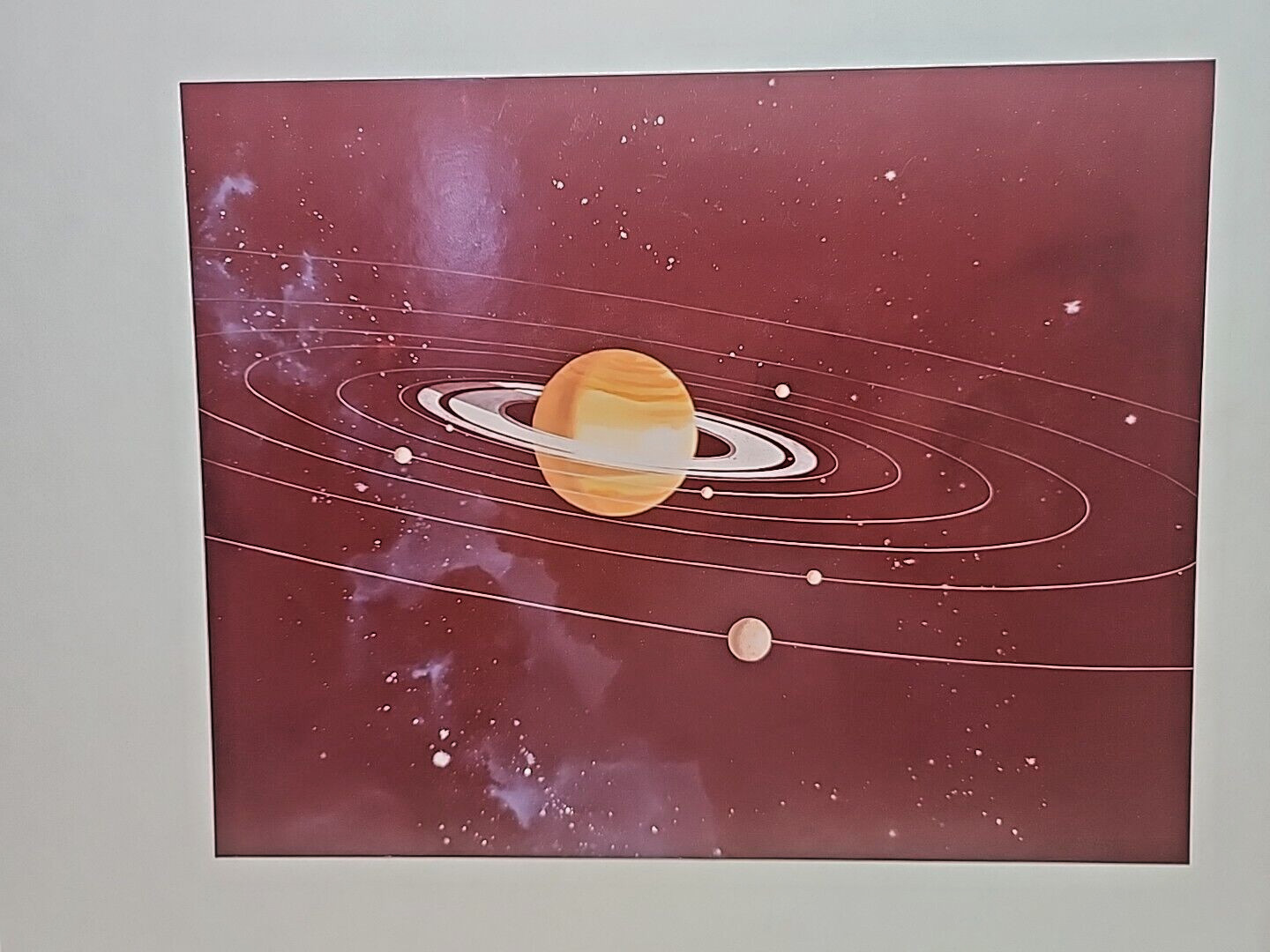 Artists Concept Color Photo From Voyager Rings of Saturn and Moons JPL JRR1