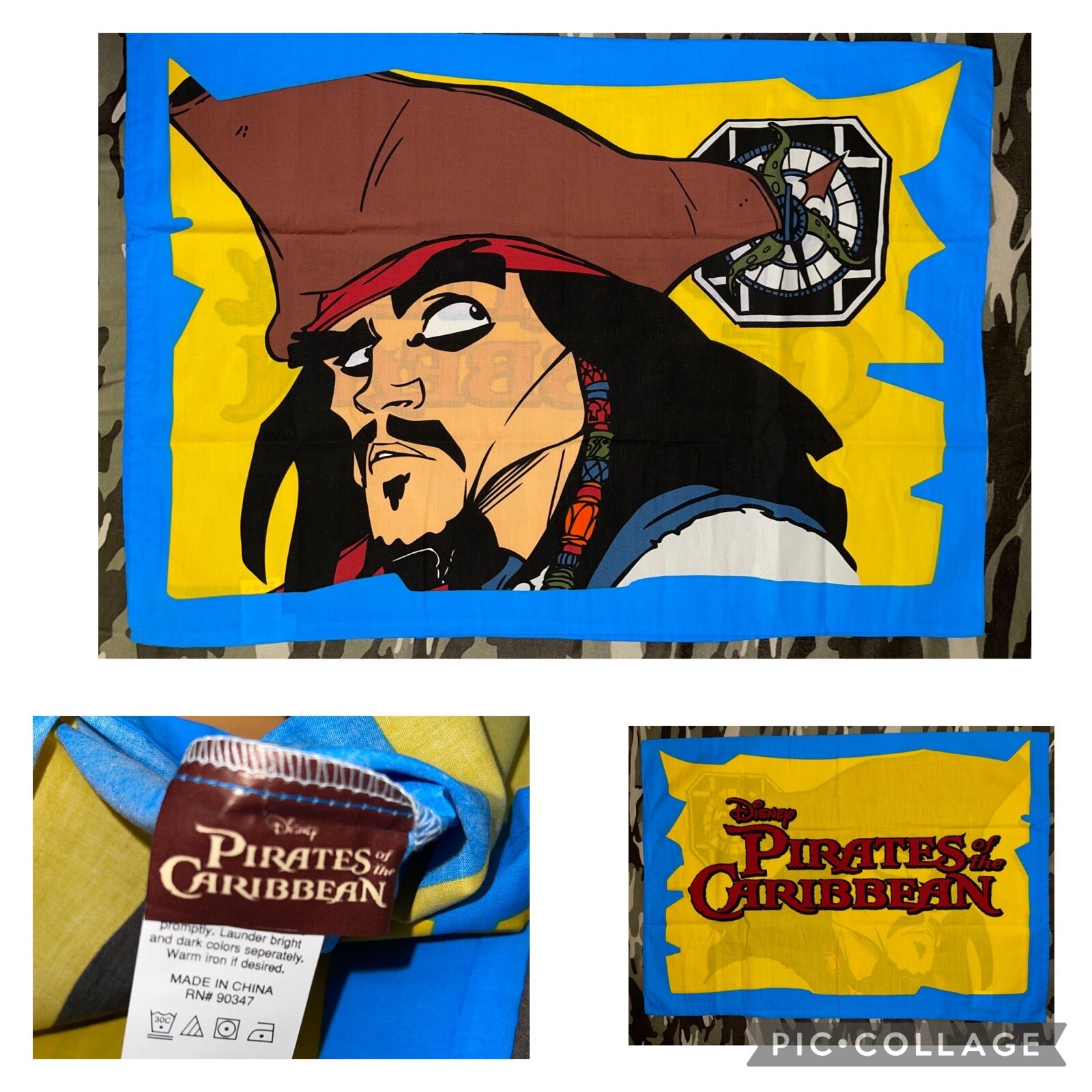 Disney Pirates of the Caribbean Set Of Two Pillowcases Jack Sparrow Blue Yellow