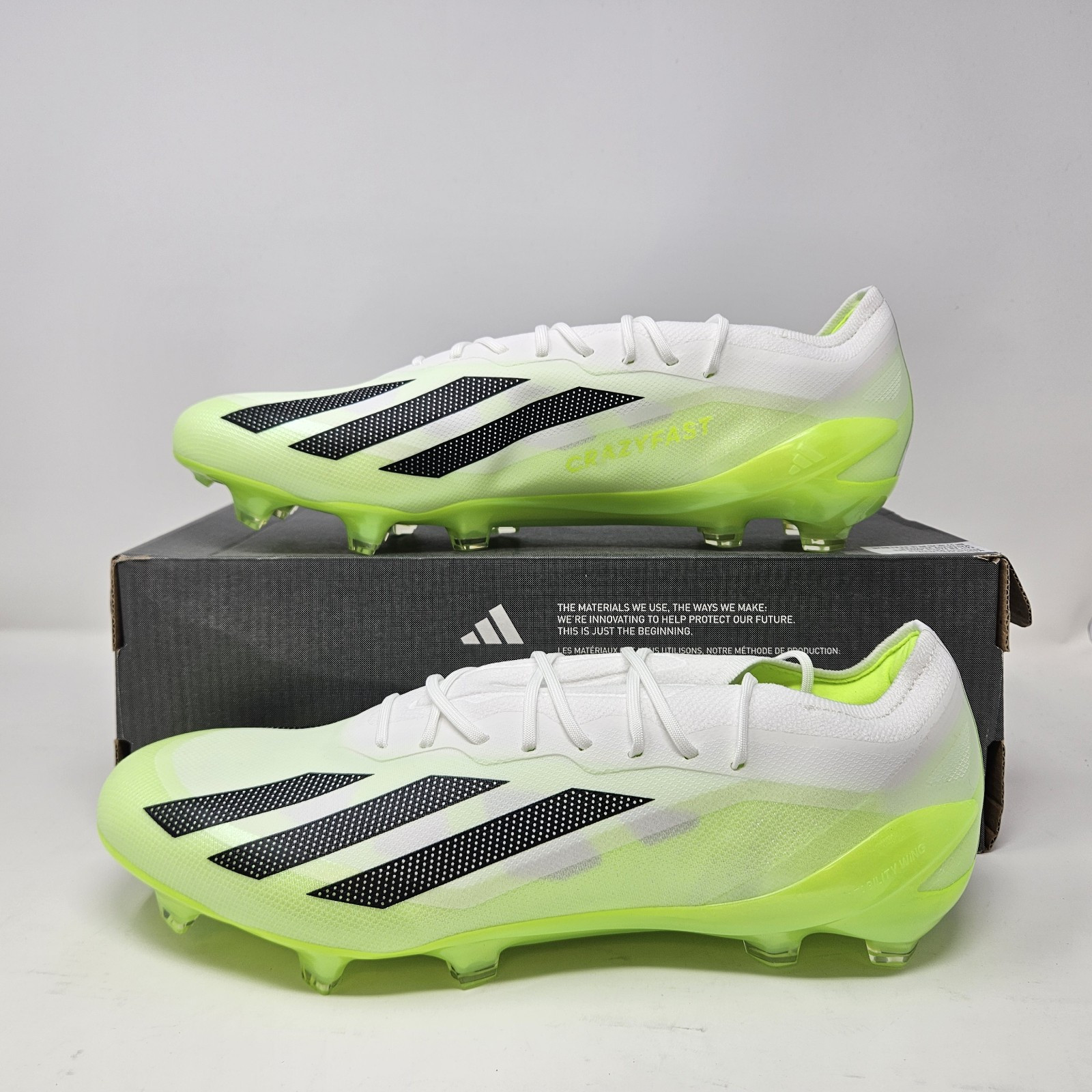 Men's Adidas X Crazyfast.1 FG 'White/Green' Soccer Cleats / HQ4516 / Size 12