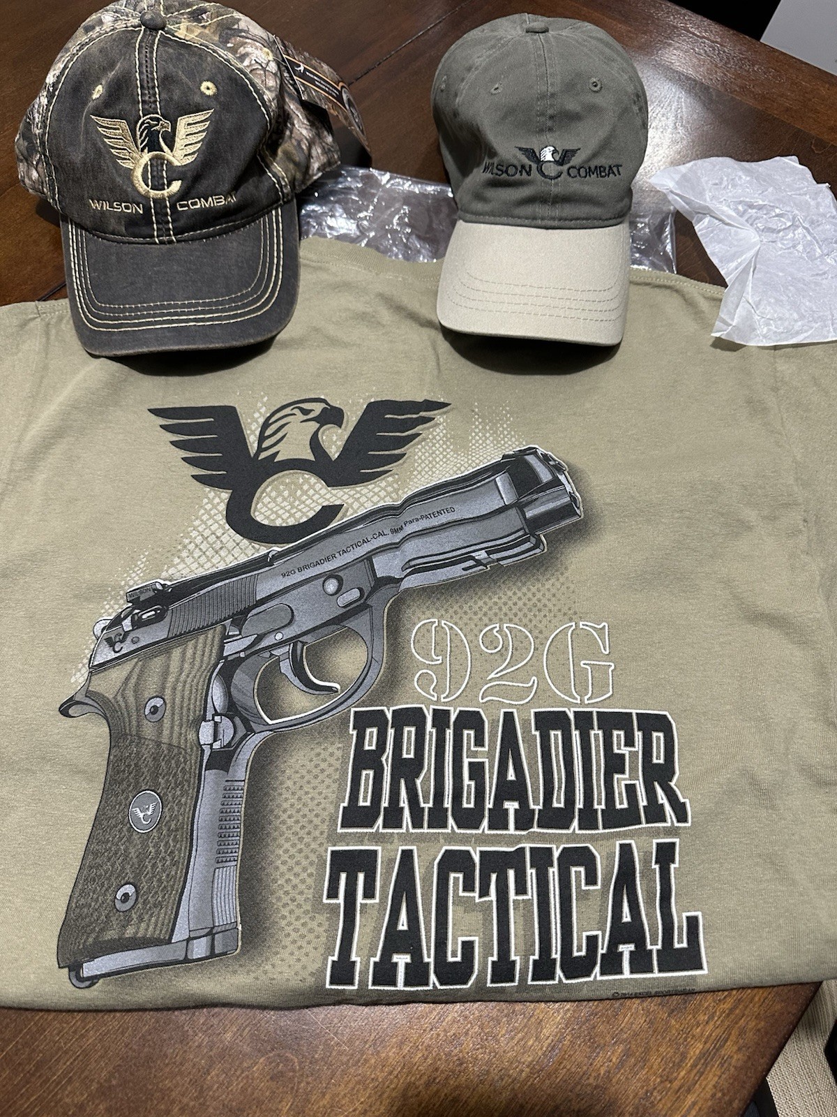 Wilson Combat Beretta Brigadier Tactical T-Shirt NWT & 2 Wilson Combat Caps NWT