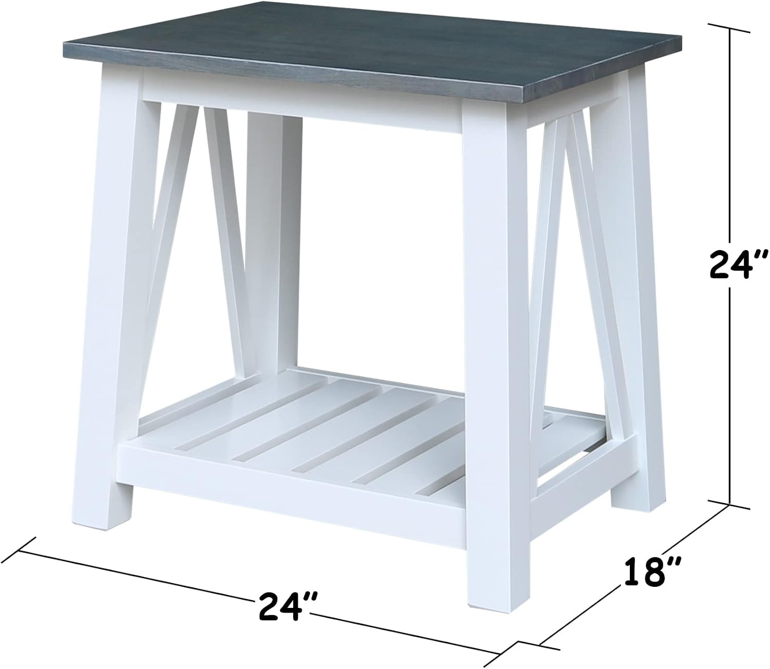 Surrey Solid Wood End Table with Shelf in White/Heather Gray