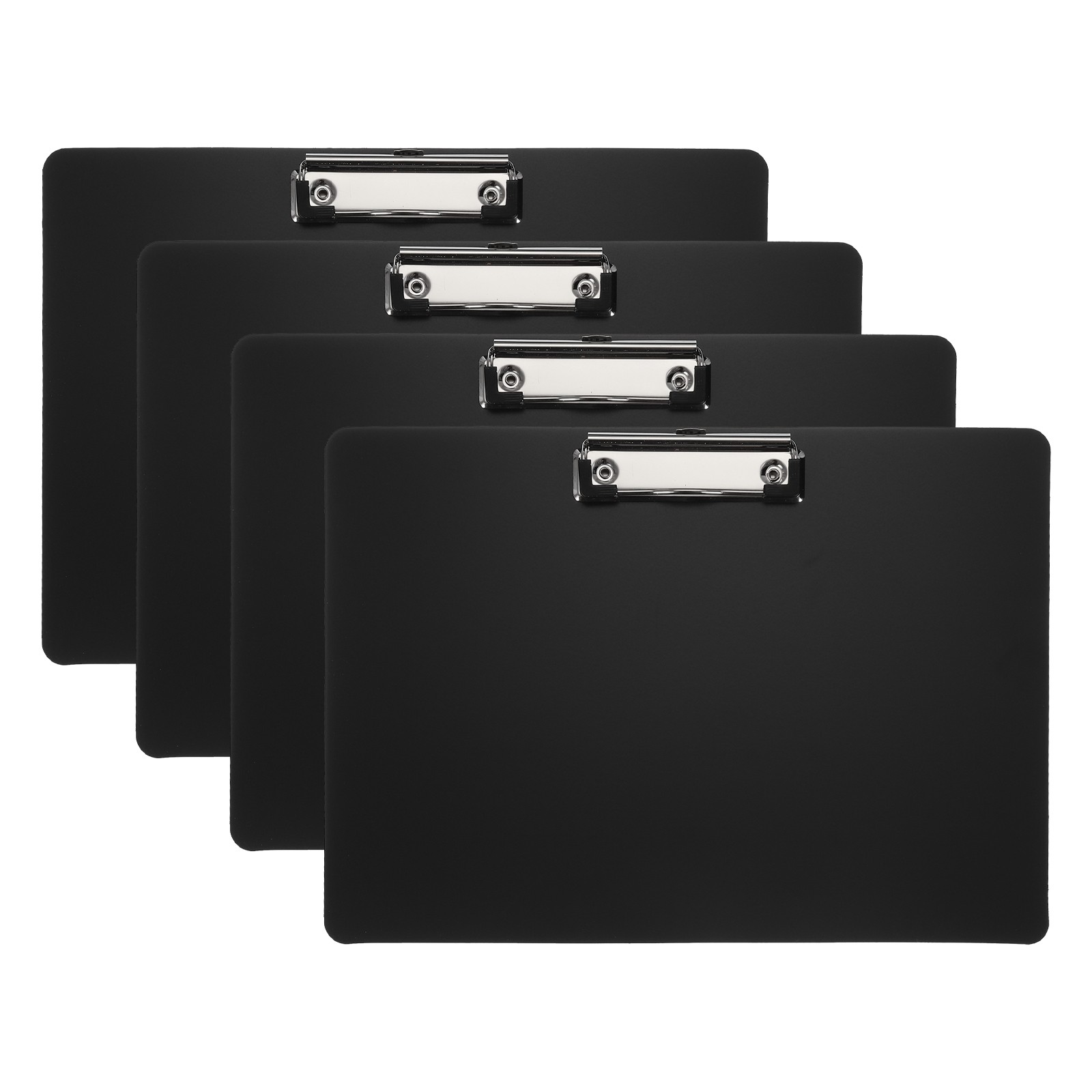 4Pcs 8.86 x 12.4 Inch Clipboard Landscape, PP Office Low Profile Clip, Black