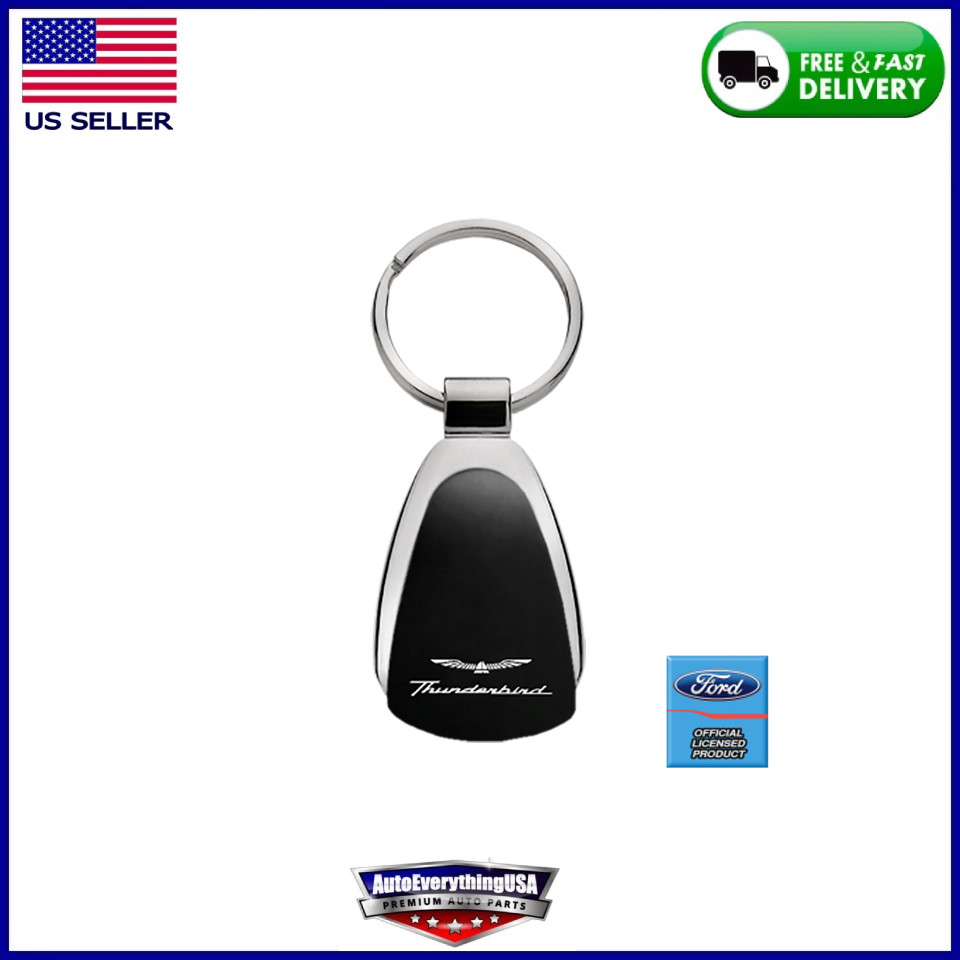Au-Tomotive Gold Ford Thunderbird Black Tear Drop Key Chain, Official Licensed
