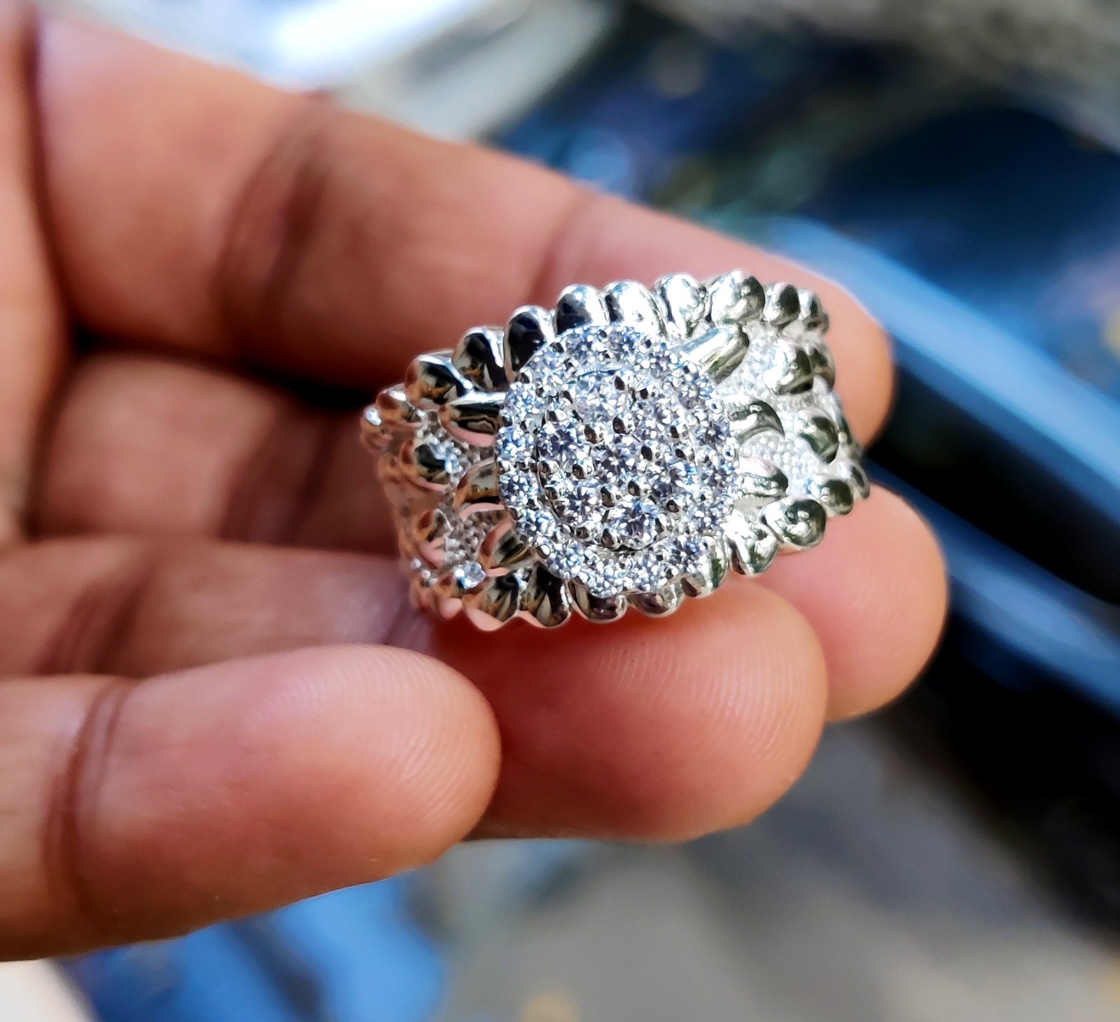 2Ct Round Cut Real Moissanite Cluster Engagement Ring 14k White Gold Plated