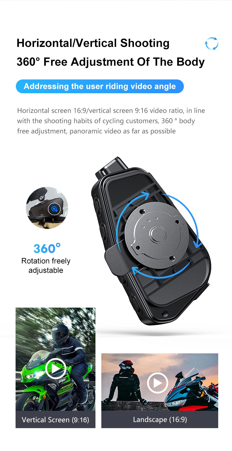 Auriculares BT para casco de motocicleta cámara grabadora de conducción HD 1080P