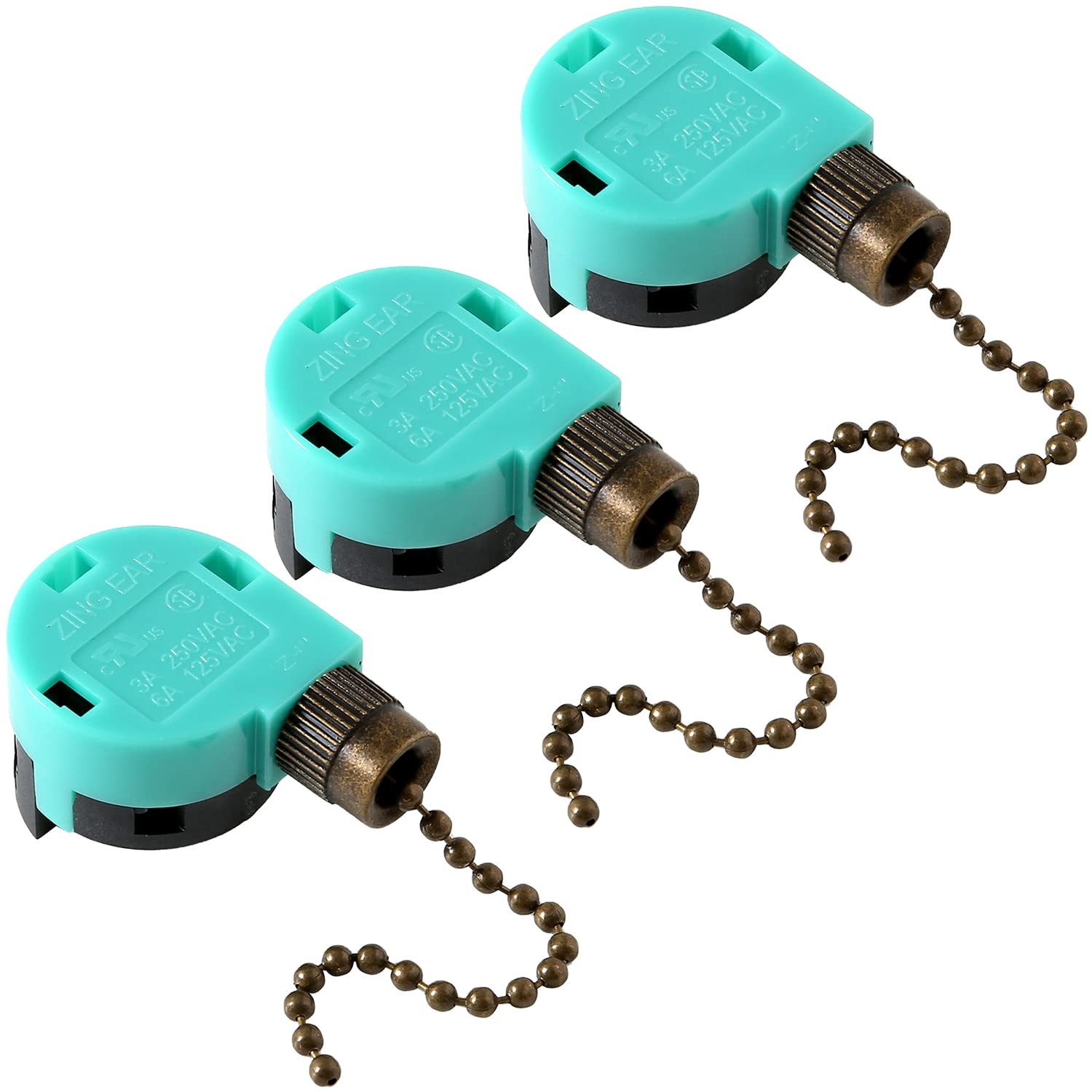 Akahttbn Ceiling Fan Switch Zing Ear ZE-268S6 3 Speed 4 Wire 3 Piece, Bronze