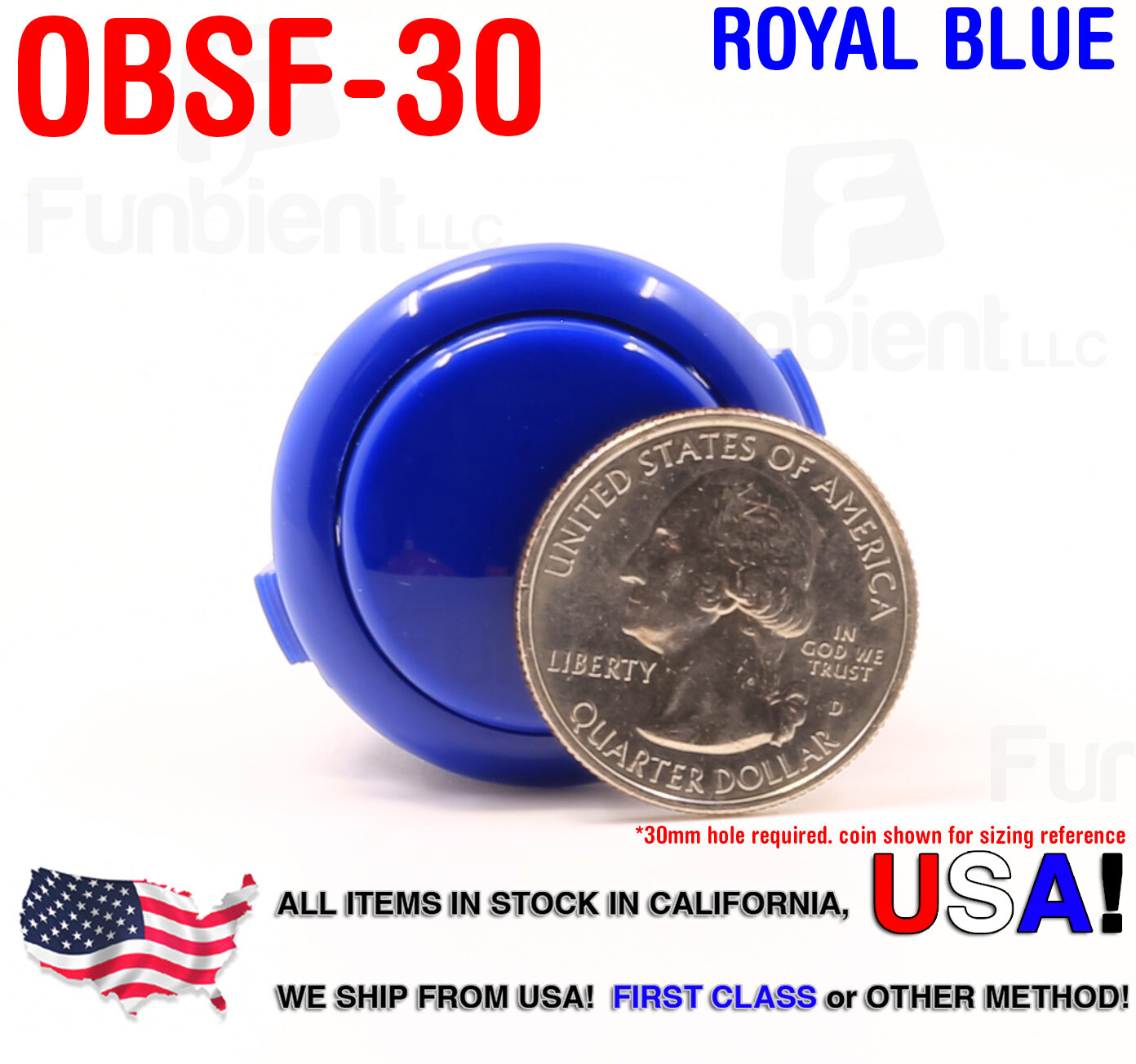 Sanwa Denshi Original OBSF-30 ROYAL BLUE Push Button JAMMA guitar kill switch
