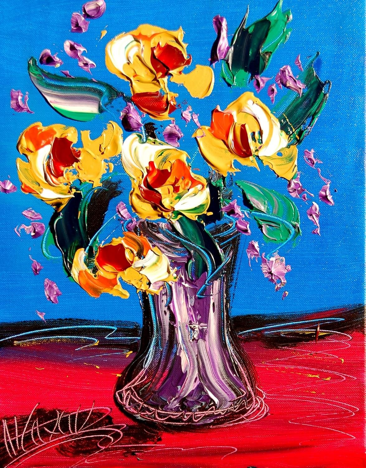 Flowers Original Oil Painting Canvas Wall Art Stretched