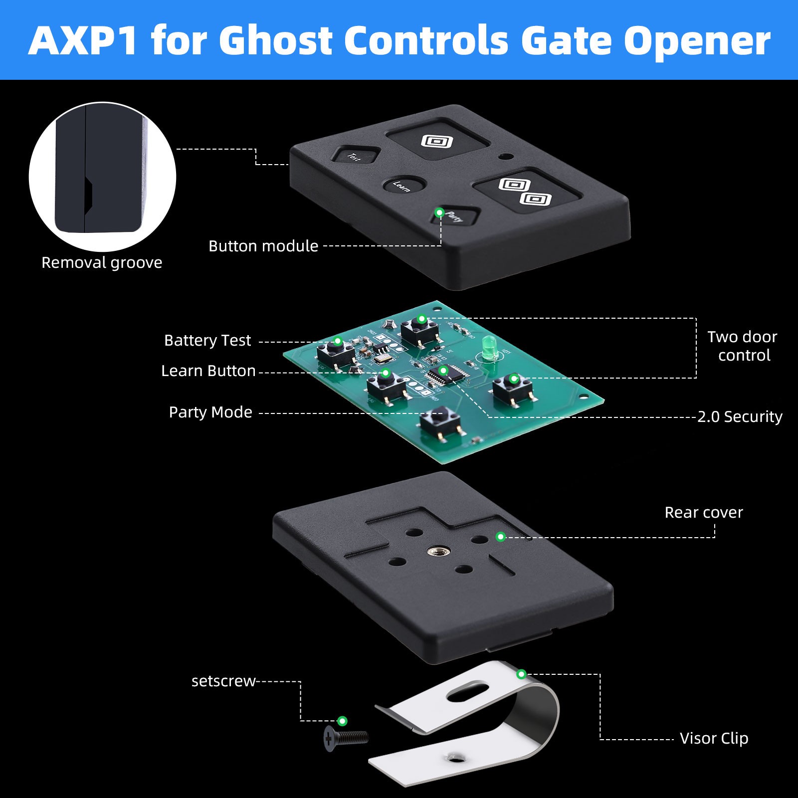 6pack AXP1 AXS1 for Ghost Controls Remote, 5-button Ghost Gate Opener Remote