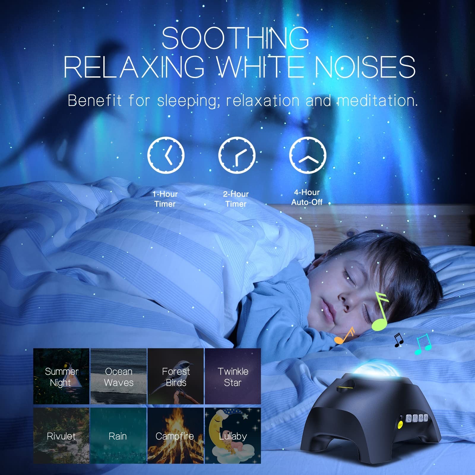 Aurora Projector with 33 Light Effects, LED Star Night Light, Bluetooth Speaker,