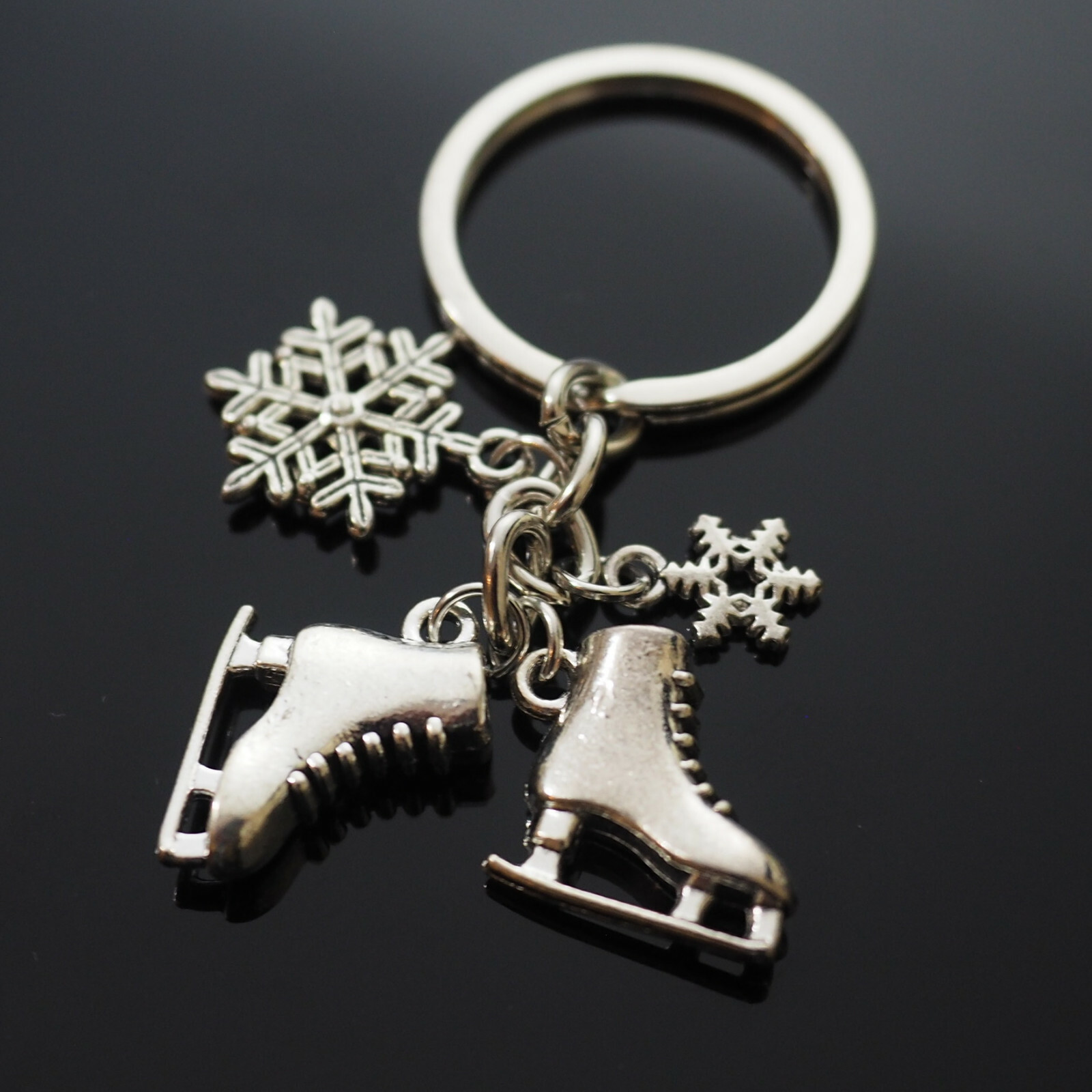 Ice Skates Key Ring Skating Snowflake Charms Pendants Keychain Love Gift