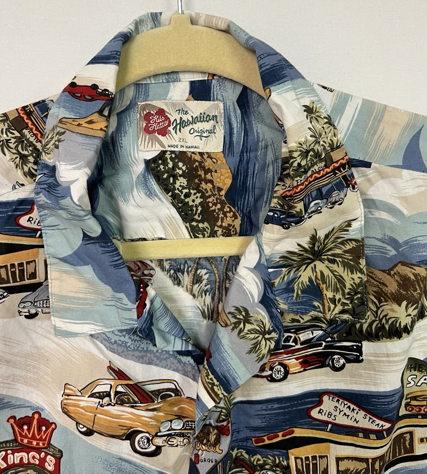 Hilo Hattie Shirt Mens 2XL Hawaiian Fast Food Theme King's Aloha Burger Sam Pan