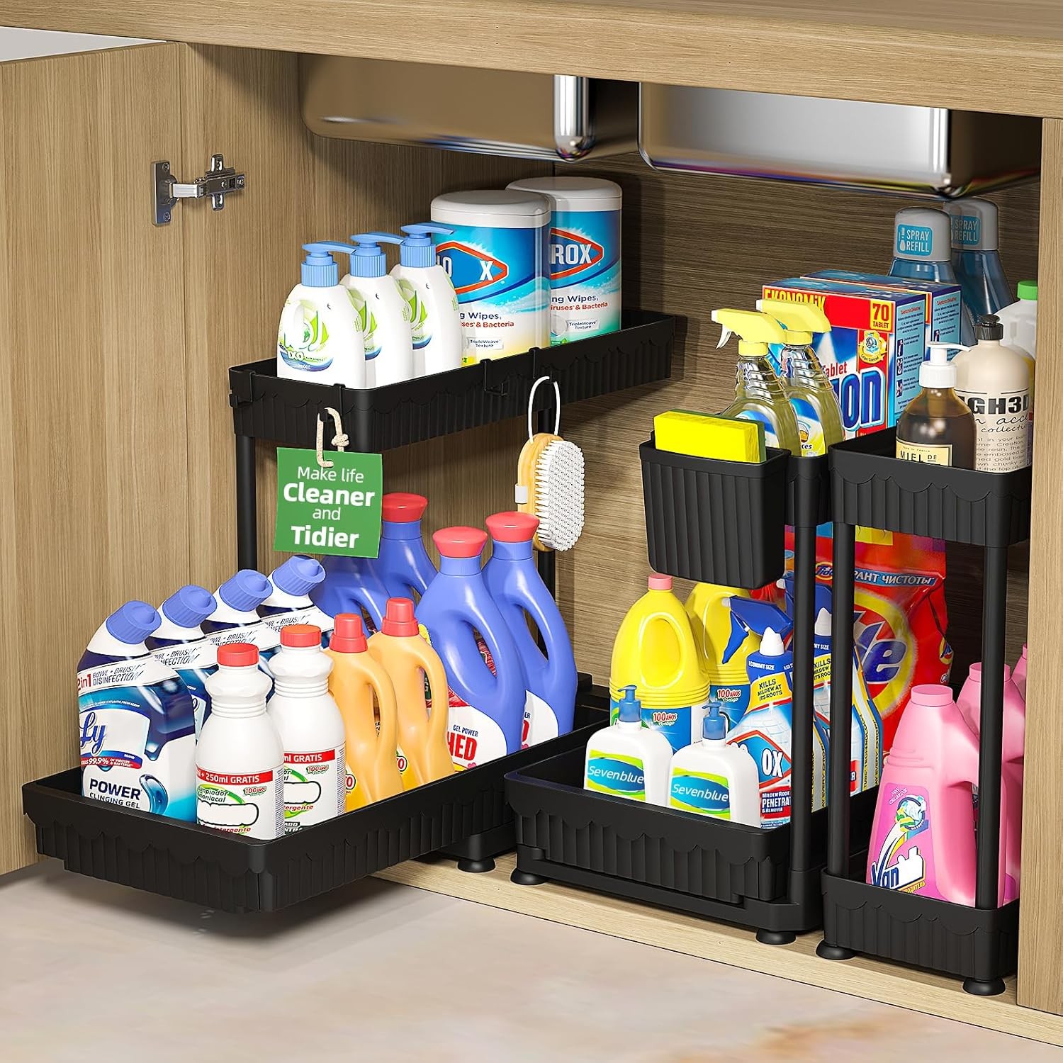 3 Pack Multi-Purpose Pull-Out Storage Organizers, 2-Tier L-Shaped Under