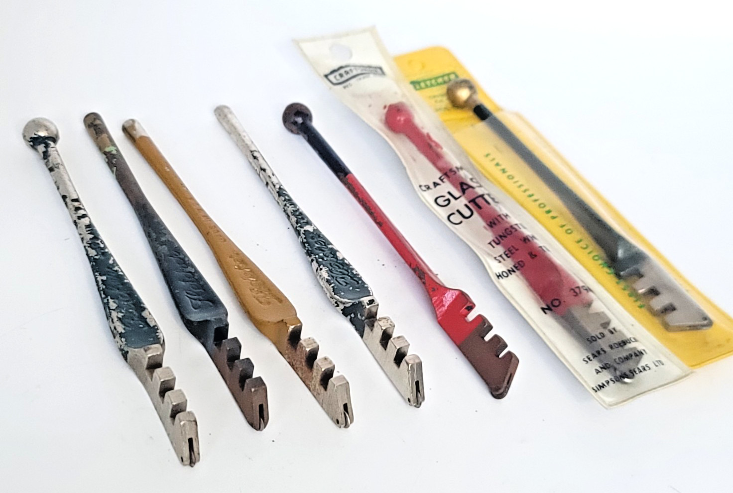 CB50: Lot of 7 Vintage Glass Cutter Tools Craftsman Red Devil Fletcher & Others