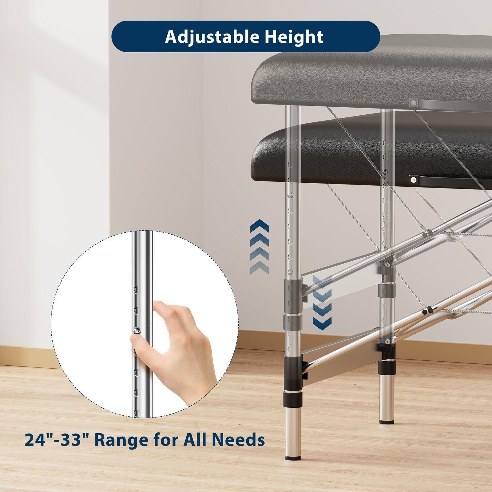 Brelley Massage Table Portable, 2-Fold Lash Bed with Side Pocket, Adjustable Hei